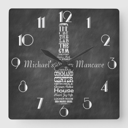 Mancave Blackboard Retro Chalk Persoonlijk Vierkante Klok (Voorkant)