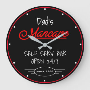 Mancave Red Script Dad is any name Black Bar Grote Klok