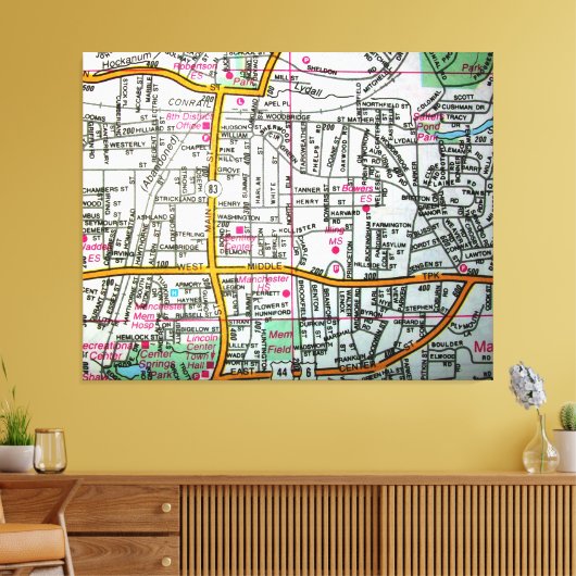 MANCHESTER, CT  Kaart Canvas Afdruk (Insitu (Woonkamer))
