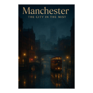 Manchester – De Stad in de Mist nachtscene Perfect Poster