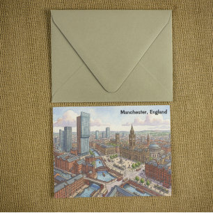 Manchester Engeland Aquarel Illustratie Briefkaart