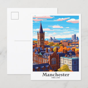Manchester Engeland Kunst Vintage Reizen Illustrat Briefkaart