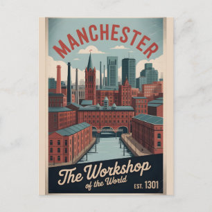 Manchester Engeland Retro-Style Silhouette Reis Briefkaart