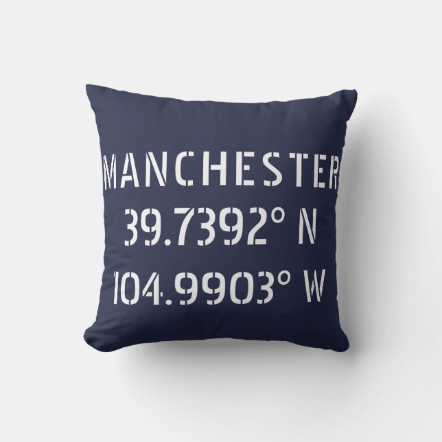 Manchester Latitude Longitude Kussen (Voorkant)