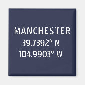 Manchester Latitude Longitude Magneet (Voorkant)