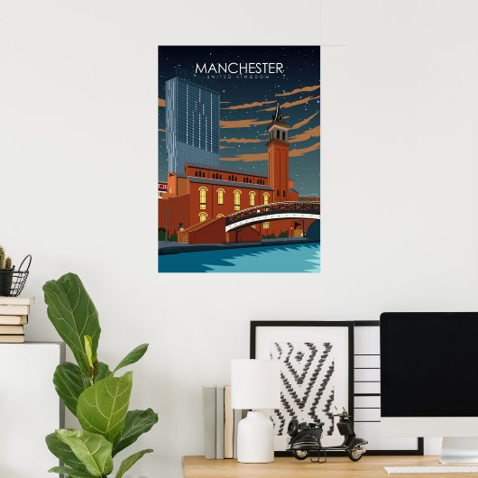 Manchester Minimale Retro Travel Poster (Thuiskantoor)