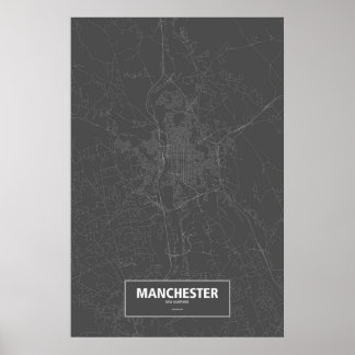 Manchester, New Hampshire (wit op zwart) Poster