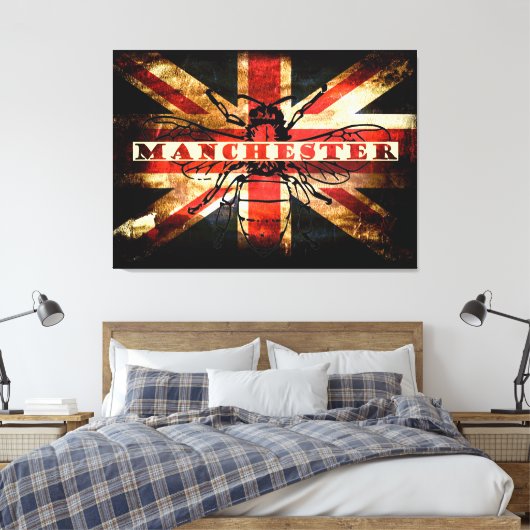 Manchester vk vlag met bijen canvas afdruk (Insitu (Slaapkamer))