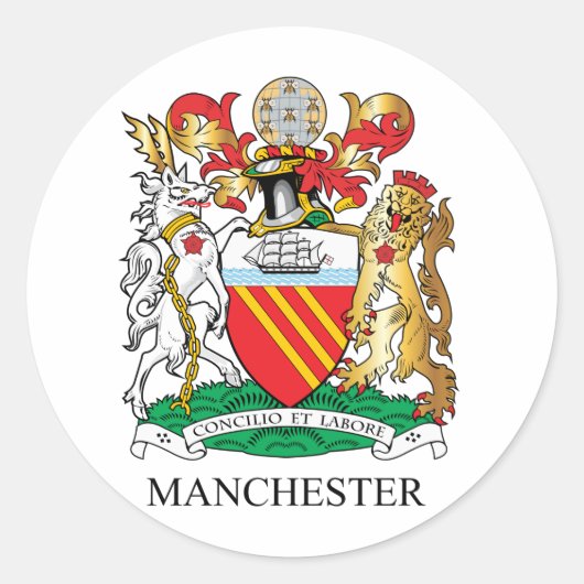 Manchester wapen ronde sticker (Voorkant)