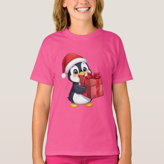 Manchot cosy avec cadeau – T-shirt de Noël pour en (Devant)