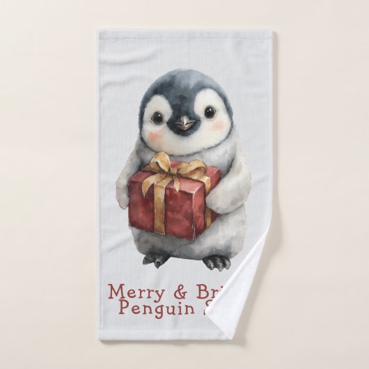 Manchot de Noël Merry & Bright (Serviette à main)