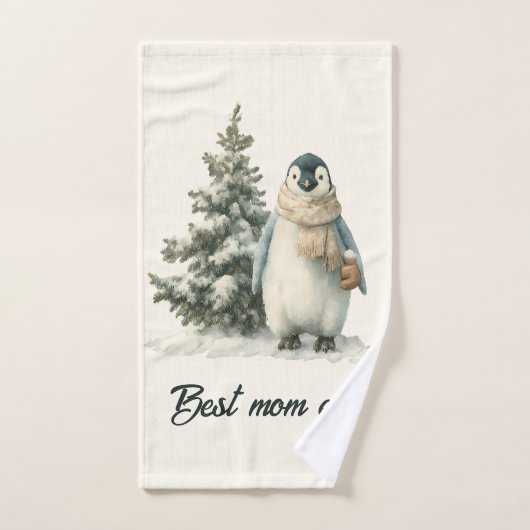 Manchot d'hiver « Meilleure maman de tous les temp (Serviette à main)