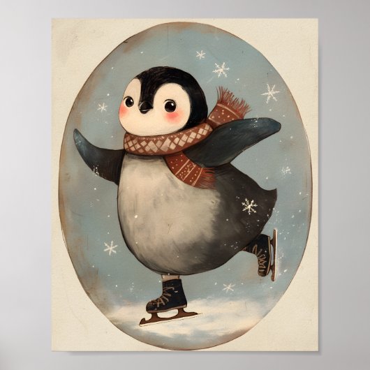 Manchot mignon patinant sur glace | Décoration de (Devant)