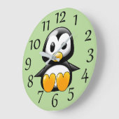 Manchot Mignon sur Horloge Murale Vert Doux (Angle)