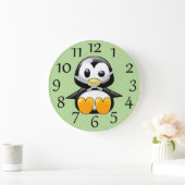 Manchot Mignon sur Horloge Murale Vert Doux (Maison)