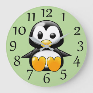 Manchot Mignon sur Horloge Murale Vert Doux