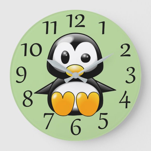 Manchot Mignon sur Horloge Murale Vert Doux (Recto)