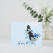 Manchot sur fond bleu carte d'anniversaire aquarel (Debout devant)