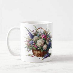 Mand gevuld met bloemen koffiemok