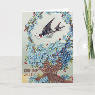 Mand met Blauwe Bloemen Vogel Verjaardag Kaart