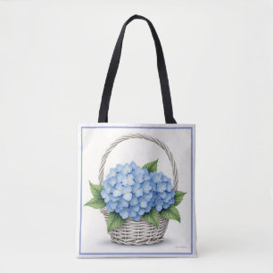Mand met blauwe hortensia's draagtas