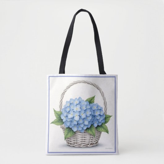 Mand met blauwe hortensia's draagtas (Voorkant)