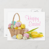 Mand met paaseieren op witte achtergrond feestdagenkaart (Voorkant / Achterkant)