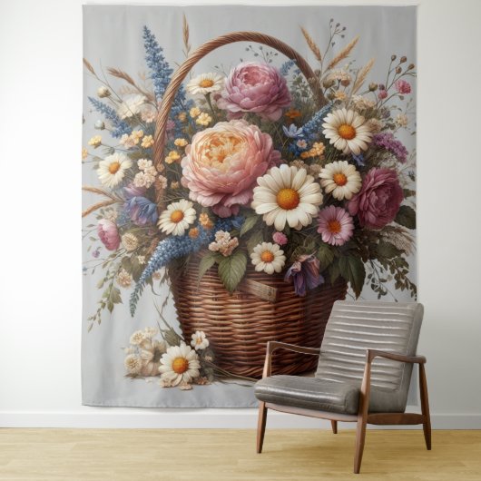 Mand vol bloemen wandkleed (In situ)