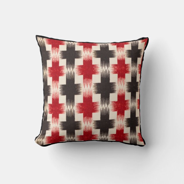 Mand Weave Pattern rood en zwart Abstracte kunst Kussen (Voorkant)