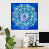 Mandala 12 Blauw Blauwgroen op blauwe achtergrond Poster (Thuiskantoor)