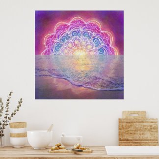 Mandala 12 Sun in Ocean roze - Poster