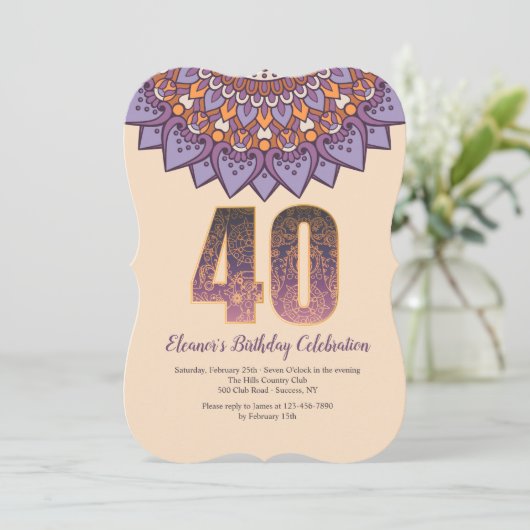 Mandala 40 Uitnodiging (Staand voorkant)