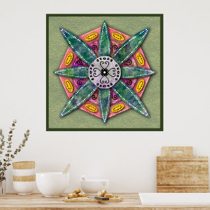 Mandala 8 groene bloempbladen op Poster