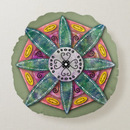 Mandala 8 groene ventilatorbladen op rood rond kussen