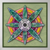 Mandala 8 pétales de fleurs vertes sur Affiche oli (Devant)