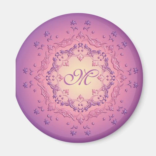 Mandala à fleurs ethniques. Monogramme. Magnet (Devant)