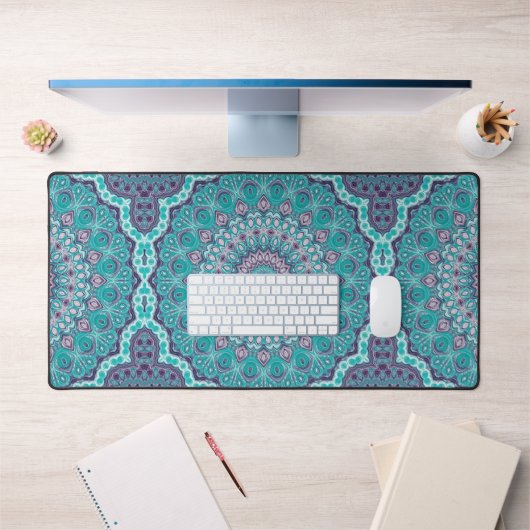 Mandala à l'aquarelle en turquoise et violet (Bureau 1)