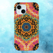 Mandala à points rose bleu noir et jaune