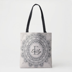 Mandala Aangepaste naam Monogram Monochroom Lichtg Draagtas