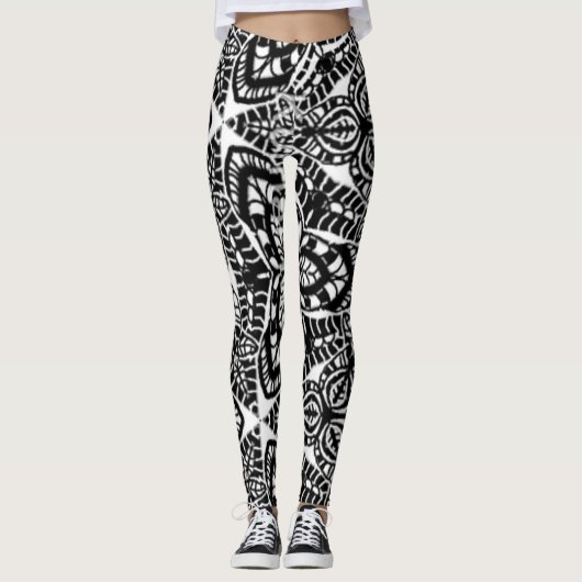 mandala abstracte kunst geometrische b&w leggings (Voorkant)
