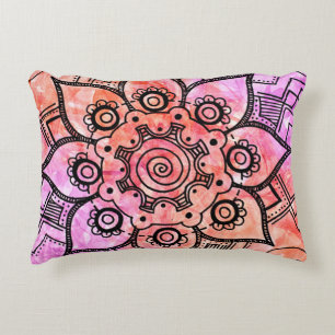 Mandala Abstrait Accent Coussin rose et orange