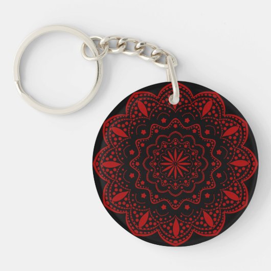 Mandala acryl Sleutelhanger | Zwart en Rood (Voorkant)