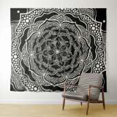 Mandala Art Boho Chic Elegant Black White Trippy Wandkleed (In Situ (horizontaal))