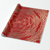 Mandala Art Boho Chic Elegant Gold Red Kerstmis Cadeaupapier (Uitgerold)