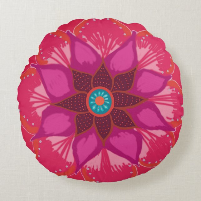 Mandala Art Brushed Polyester Rond werpkussen Rond Kussen (Voorkant)