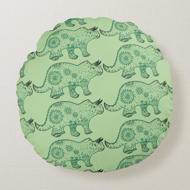 Mandala Art Dinosaure Coussin rond (Devant)