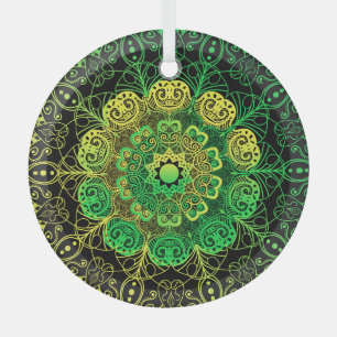 Mandala Art: Groen Geel Detail. Glas Ornament