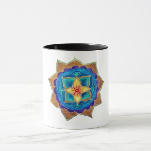 Mandala art peint en bleu Ringer Combo Mug (Centre)
