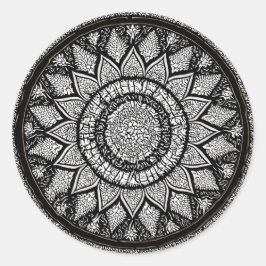 MANDALA-ARTS - ZWARTE EN WITTE STYLEN - STROOMSTRO RONDE STICKER