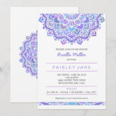 Mandala baby shower nodigen, meisje paarse boho kaart (Voorkant / Achterkant)